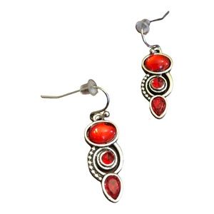 Crystal Dangle Cubic Zirconia Oval/Circle/Water Drop Earrings Women's Red/Silver